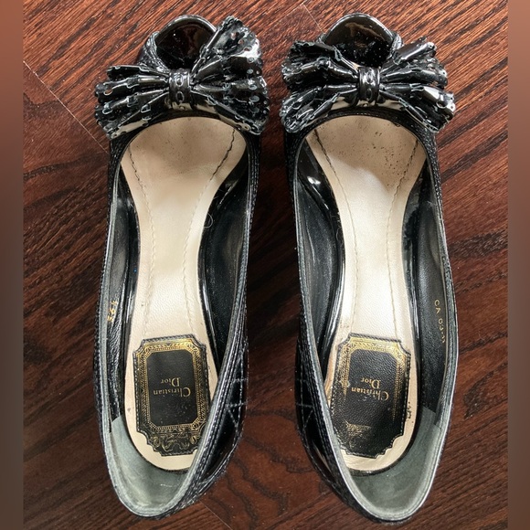 Dior Black Quilted Cannage Patent Leather Peeptoe Pumps with Bow 36.5 6.5 - Picture 4 of 6